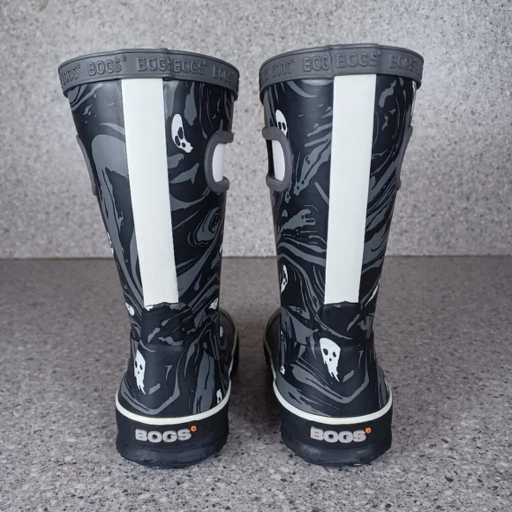 BOGS Rainboot Black Gray Ghost Spooky Kids Waterproof Shoes
